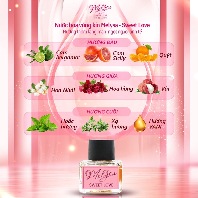 Nước Hoa Vùng Kín MELYSA SWEET LOVE 10ml Nước Hoa Bím Thơm Lâu Giúp Cô Bé Thơm Nhẹ Nhàng Quyến Rũ Melysa