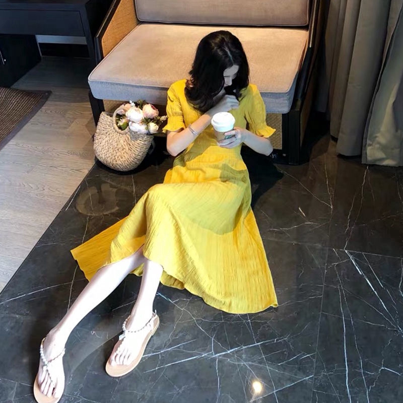 Đầm Nữ Tay Ngắn Cổ Vuông Thời Trang Quyến Rũ