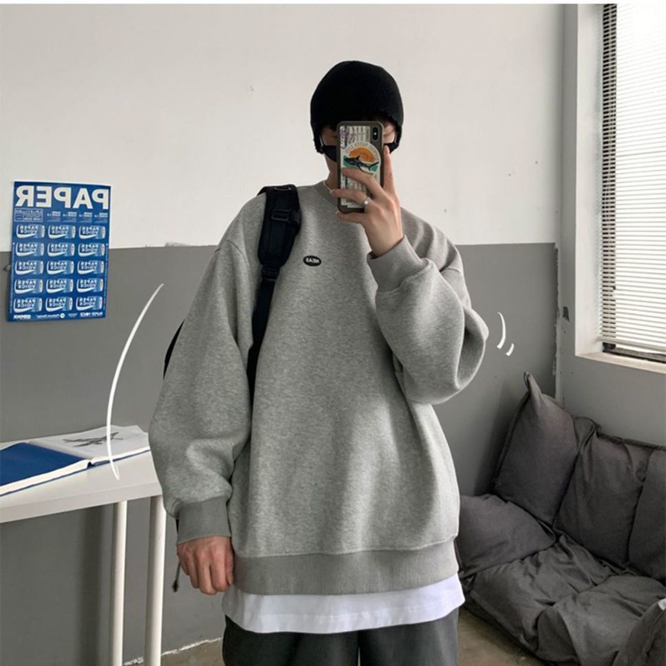 Áo Sweater Cổ Tròn Dáng Rộng Màu Sắc Đơn Giản Thời Trang Theo Phong Cách Hàn Quốc Cho Nam