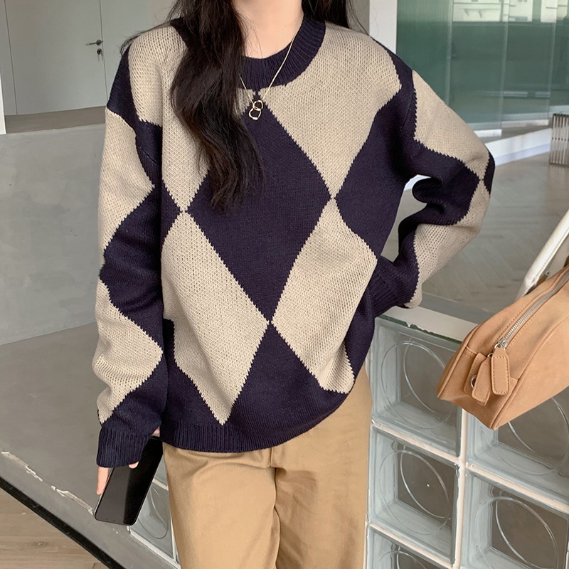 SUXI Áo sweater nữ cổ tròn tay dài dáng rộng thời trang mùa thu mới