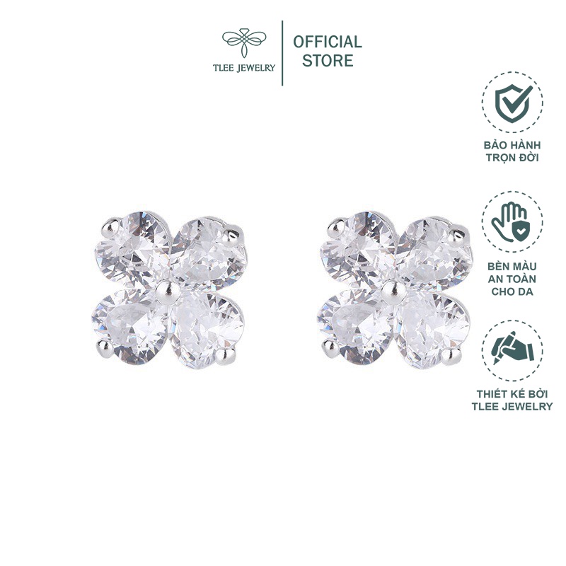 Bông tai bạc nữ TLEE bốn lá đính đá sang trọng TleeJewelry B0123