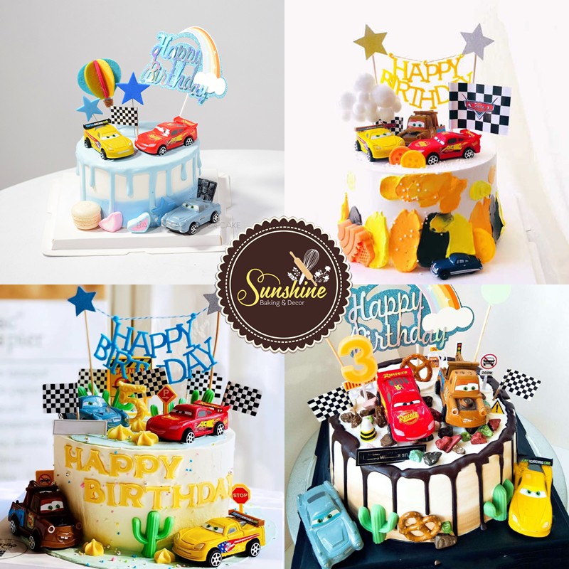 25 Lá Cờ Đua Xe Trang Trí Bánh Kem Sinh Nhật Cắm Bánh Topper Cake
