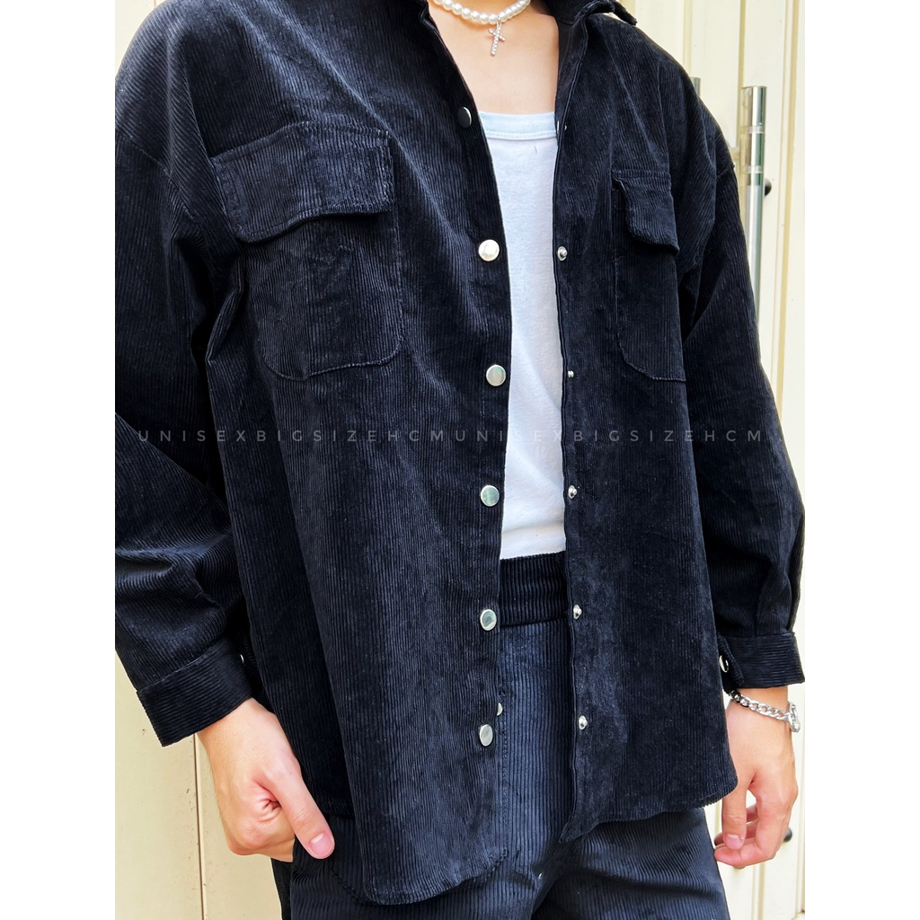 Áo sơ mi nhung tăm form rộng trendy nam nữ unisex vải dày mịn Meomapclothes