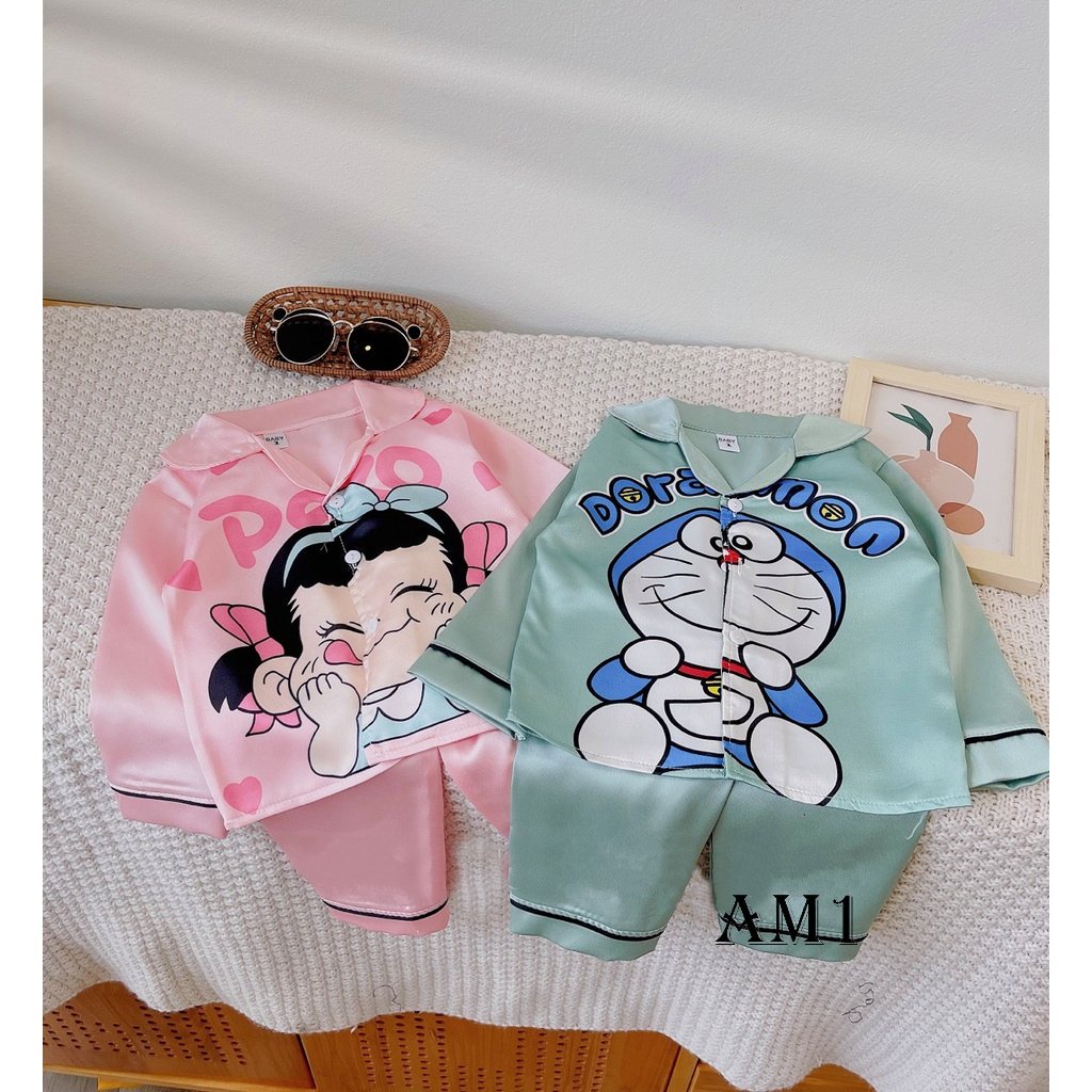 (10-20kg) Đồ Bộ Bé Gái Mặc Nhà dài tay cao cấp Pijama Lụa Cao Cấp Cho Bé TTR141