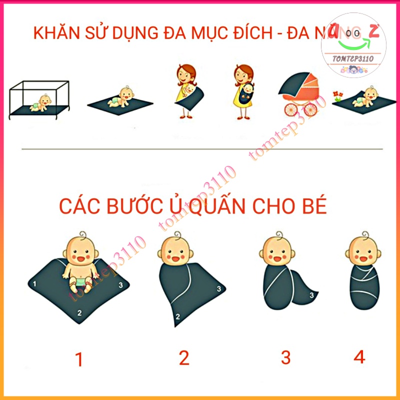 Khăn Xô Sợi Tre Muslin Swadle Đa Năng, Ủ xô Khăn Tắm Hè Xuân Cho Bé Kích Thước 100*120cm