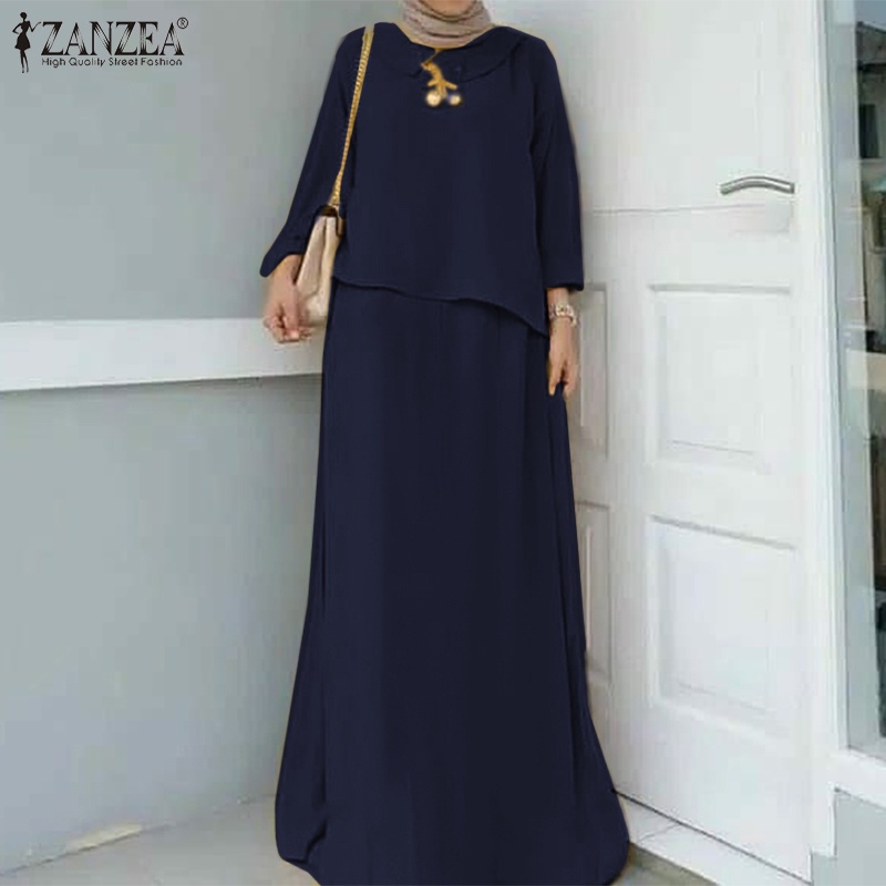 Zanzea Đầm Dài Tay Giả Hai Lớp Thời Trang Thanh Lịch Dành Cho Nữ