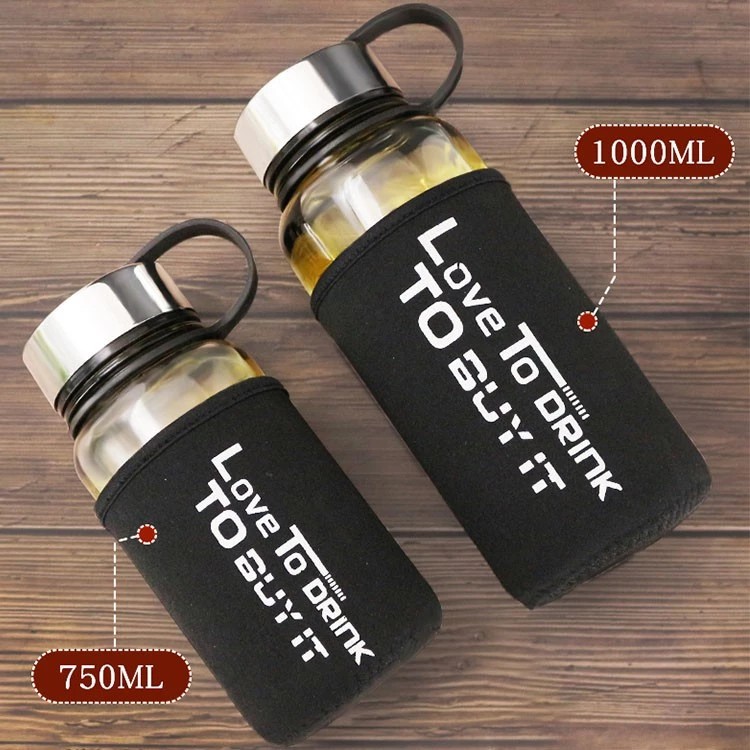 Bình thủy tinh quai xách có túi ủ 1000ml Love To Drink (Bình 1L - 1 lít) đựng Detox, sinh tố, nước ép, trà