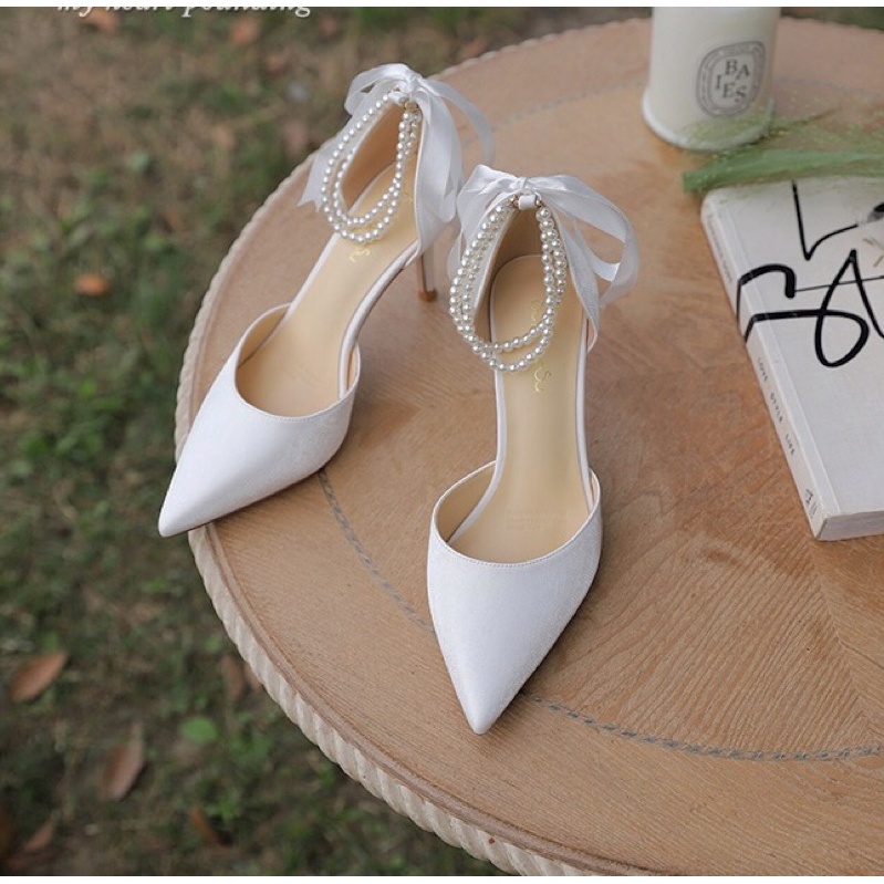 Giày Cao Gót Nữ Dây Đính Ngọc 7 Phân Gót Nhọn Sang Trọng K16