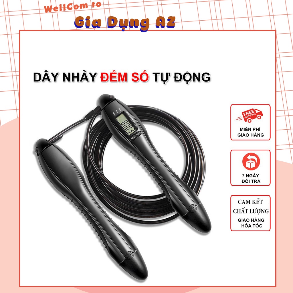 Dây nhảy đếm số điện tử tự động đếm số vòng nhảy dây lõi thép tích hợp đo calo quãng đường 4 chế độ chống trượt AZ11