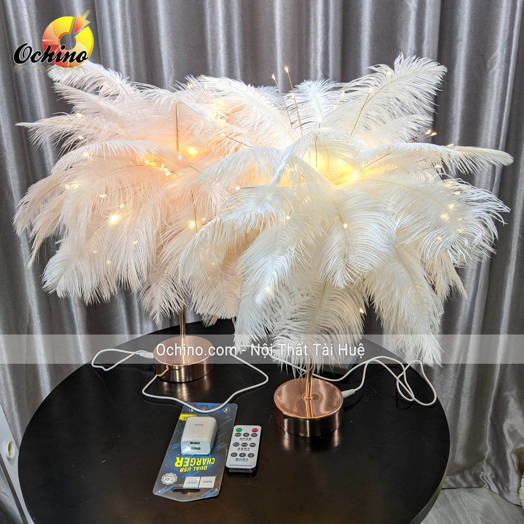 Đèn Lông Vũ, Đèn Ngủ Lông Vũ Để Bàn ( Có điểu Khiển từ xa và Hẹn giờ)