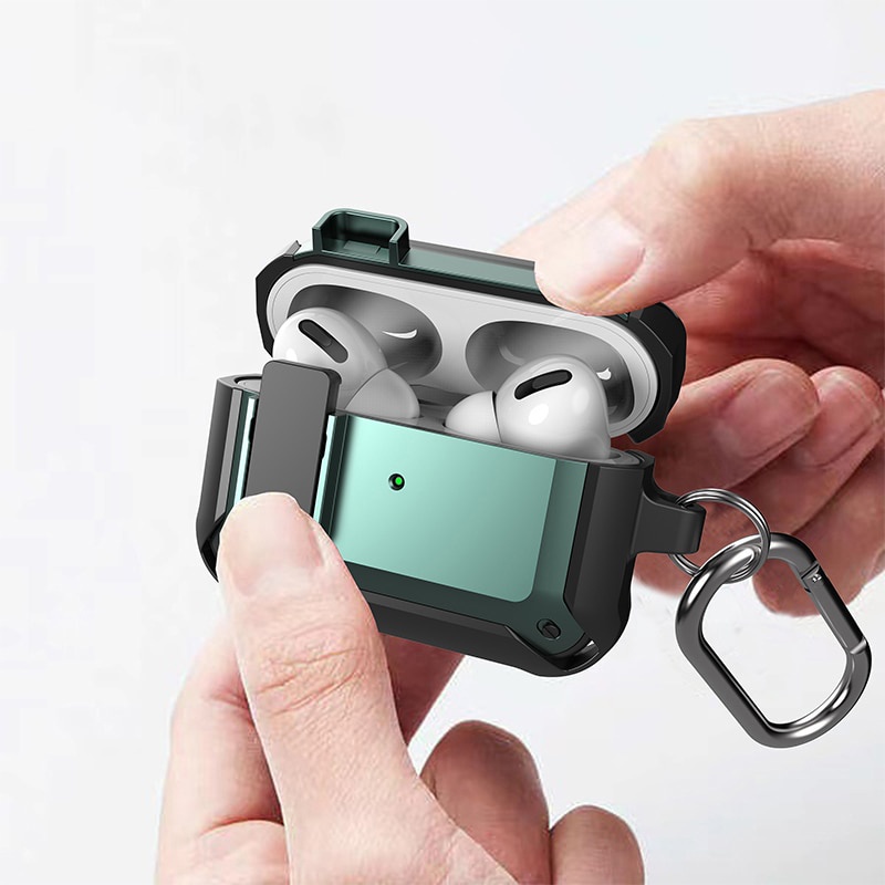 Vỏ bảo vệ hộp sạc tai nghe Airpods 1 2 3 Pro bằng TPU PC cứng cáp có móc khóa