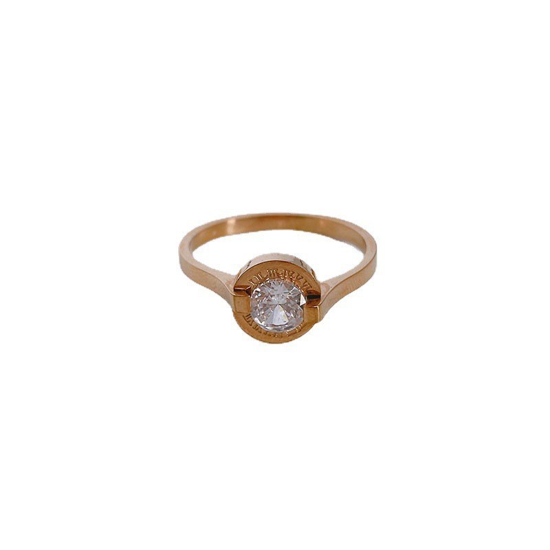 Nhẫn thép titan thiết kế đơn giản đính đá zircon sang trọng thời trang cho nữ