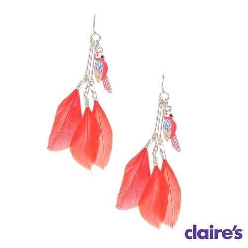 Bông tai CLAIRE'S chính hãng lông vũ đỏ cam hình chim vẹt