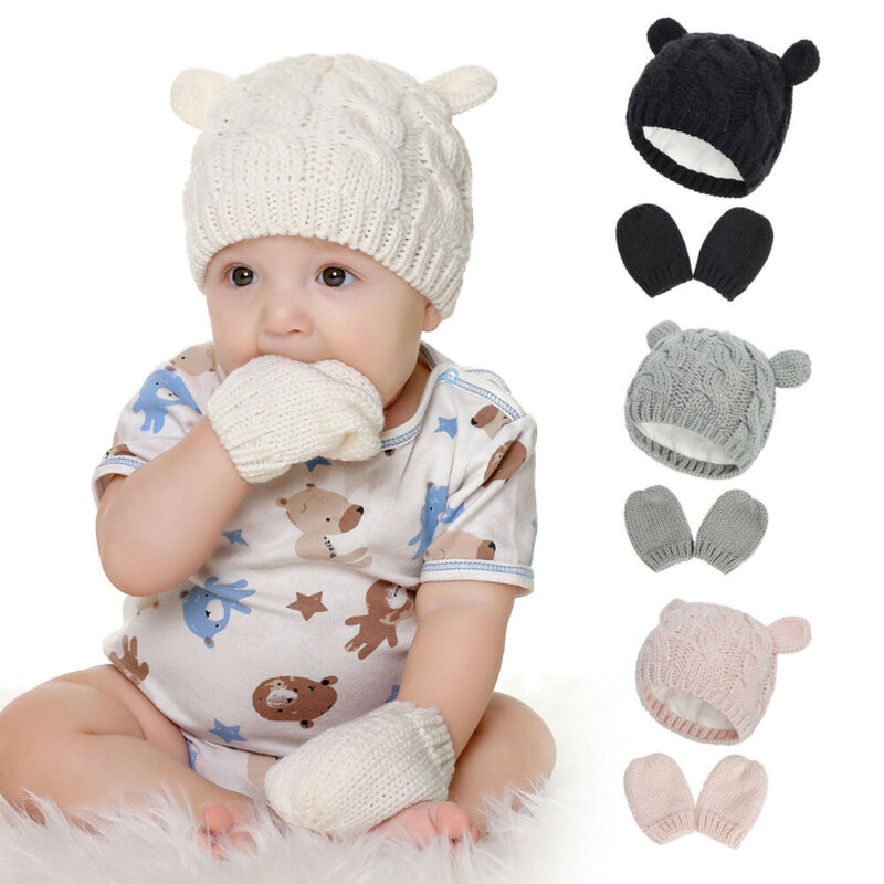 Set Mũ Len Đính Quả Bông Kèm Găng Tay Mềm Mại Cho Bé