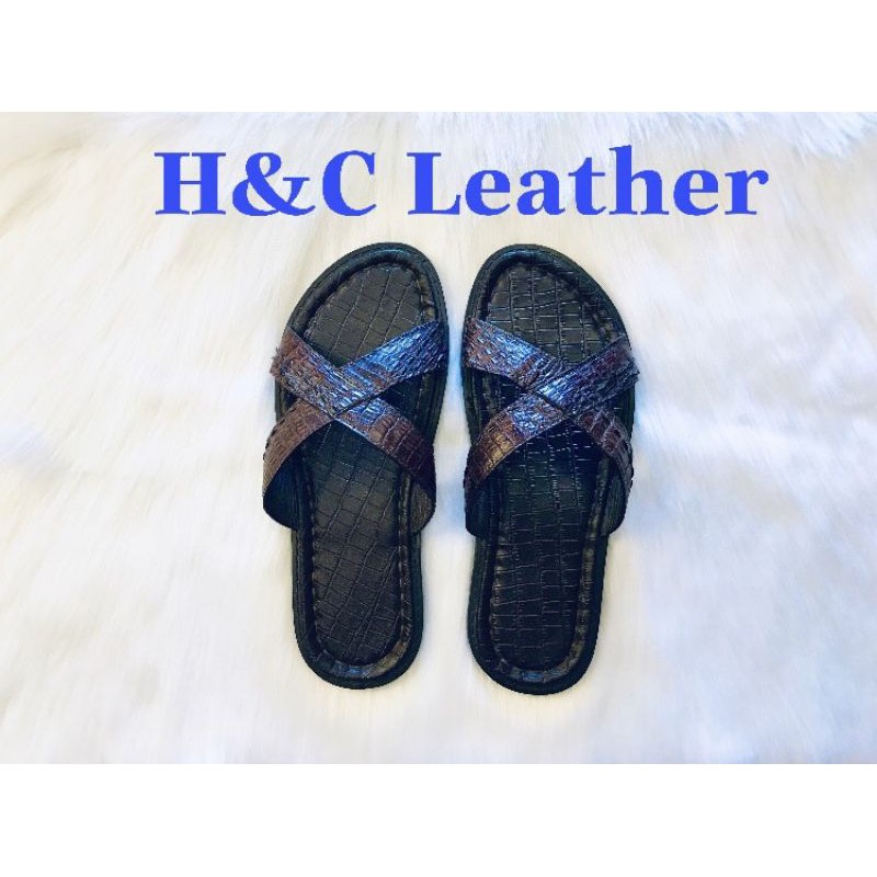 Dép nam quai chéo da cá sấu thật 100%