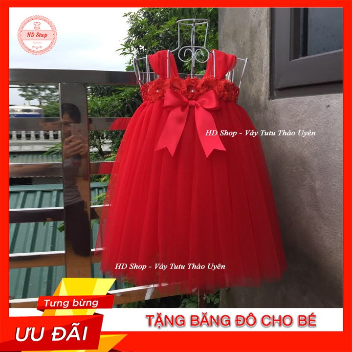 Đầm cho bé sơ sinh 🎁Tặng kèm băng đô🎁 Đầm công chúa hoa 3d đính nơ cho bé sơ sinh 0 đến 12 tháng