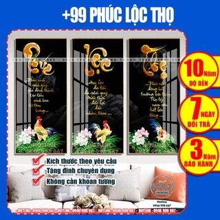 Tranh Treo Tường Bộ tranh tráng gương PHÚC LỘC THỌ phòng khách,ban thờ, cầu thang -XưởngTranh1992
