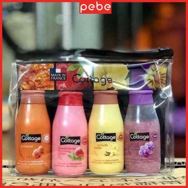 Set 4 Chai Sữa Tắm Mini Cottage Shower Gel And Bath Milk (50ml x 4)