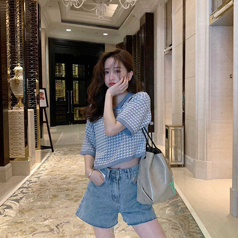 Áo Thun Croptop Ngắn Tay Thời Trang Hàn Quốc 2021 Cho Nữ