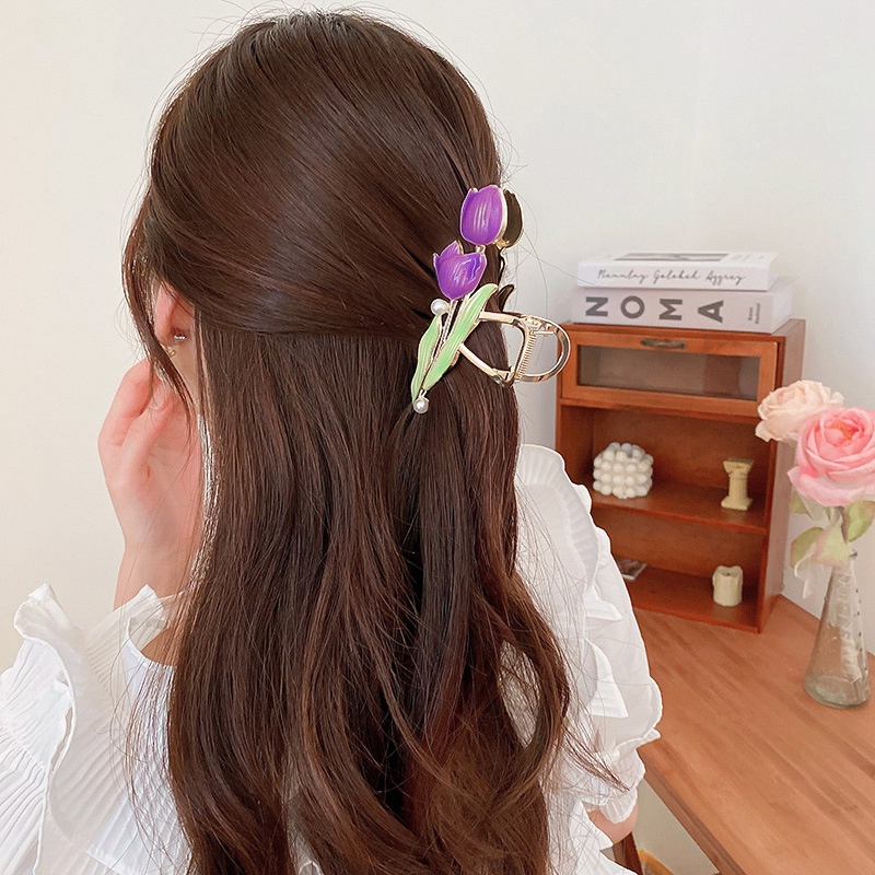 Kẹp Tóc Hình Hoa Tulip / Cá Mập Đơn Giản Thời Trang Dễ Phối Đồ