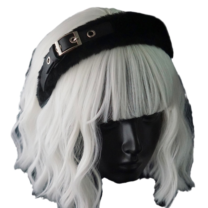 Băng Đô Cài Tóc Bằng Da Phối Lông Phong Cách Gothic Thời Trang Cho Nữ