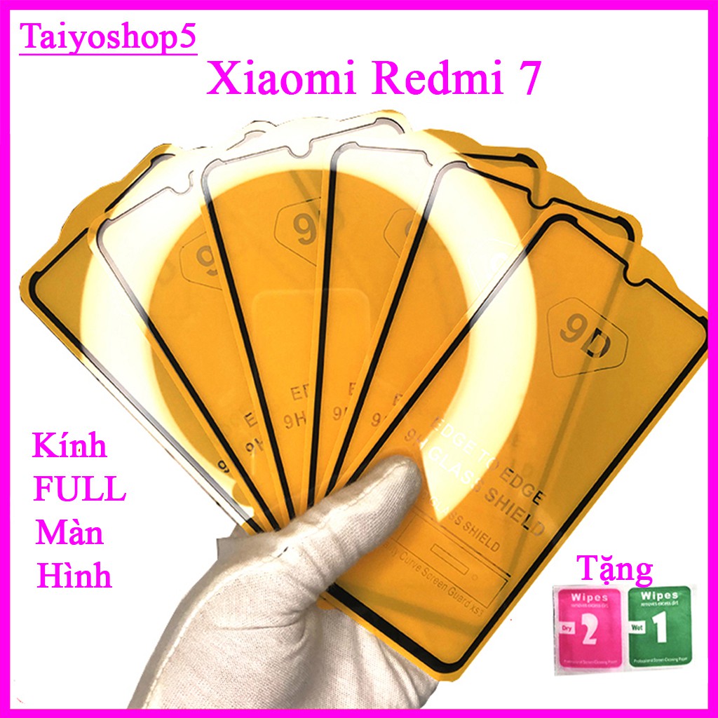 Kính cường lực Xiaomi Redmi 7 full màn hình, Ảnh thực shop tự chụp, tặng kèm bộ giấy lau kính taiyoshop5