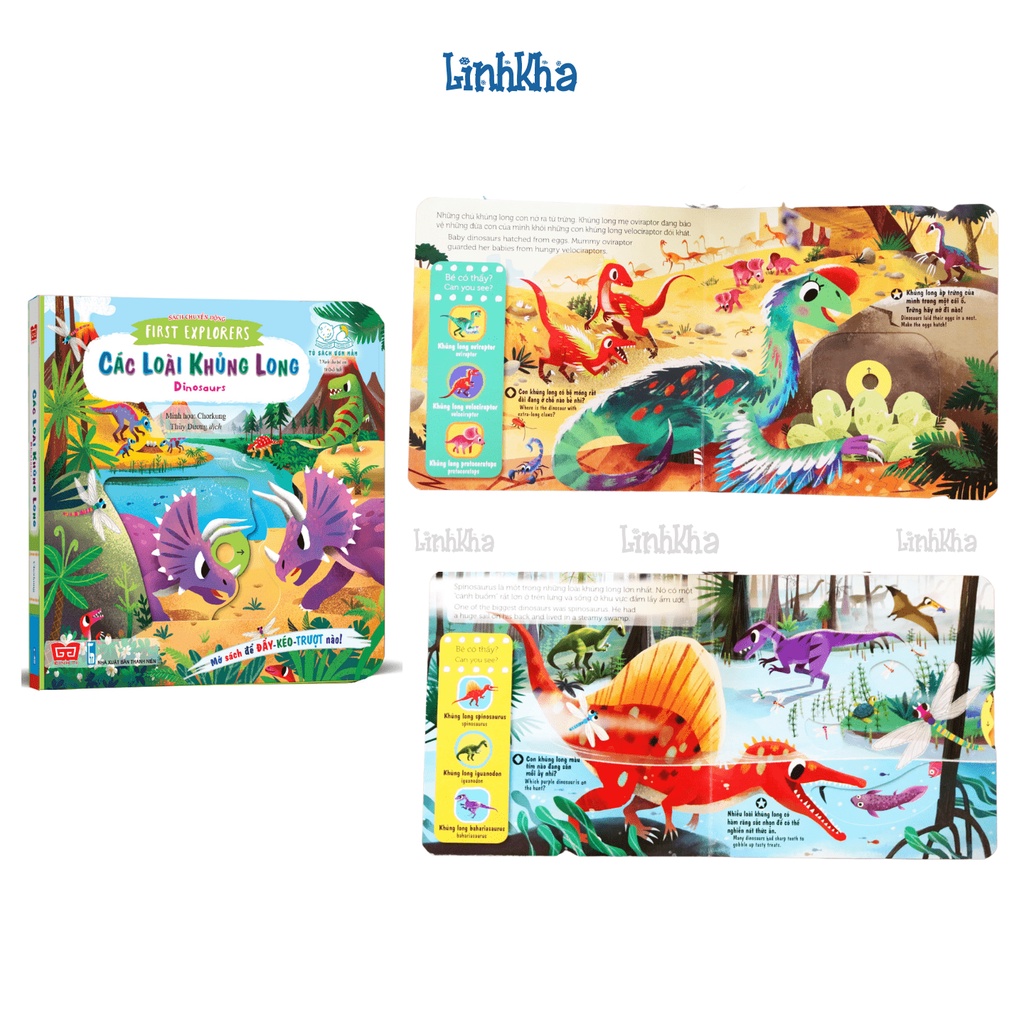 Sách Chuyển Động Kéo Trượt Đẩy - Các Loài Khủng Long - First explorers - Dinosaurs  - Đinh Tị