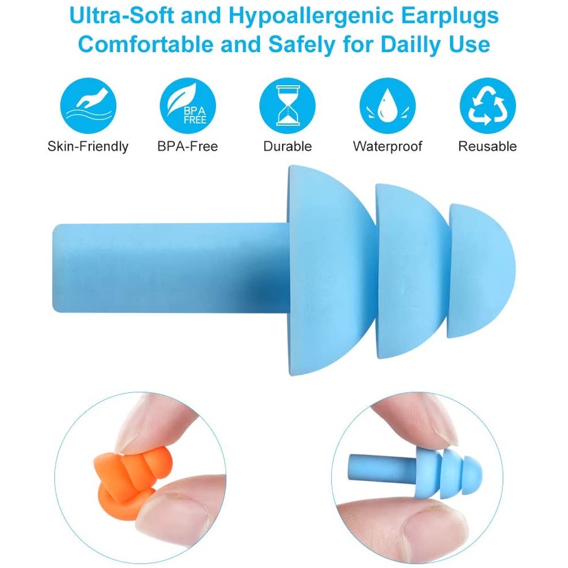 [Hàng mới về] Cặp Nút Bịt Tai Bằng Bằng Silicon Chống Ồn Không Thấm Nước Có Thể Tái Sử Dụng