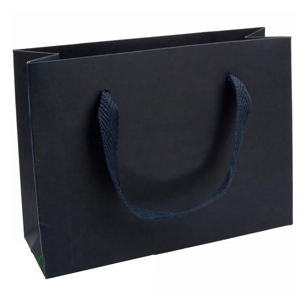Túi xách giấy nhỏ sang trọng bằng giấy kraft màu xanh đậm 250gsm tay cầm vải xanh, túi giấy đựng nữ trang