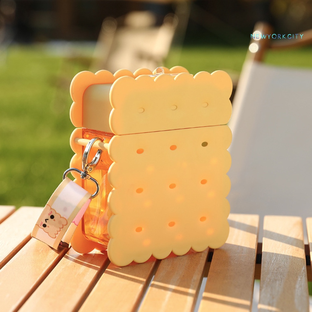 Bình Nước Hình Bánh Quy 380ml Bằng Nhựa Gọn Nhẹ Kèm Ống Hút Tiện Dụng