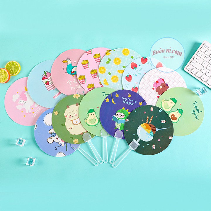 Quạt cầm tay mini hình tròn hoạt hình bằng nhựa nhiều họa tiết cute, xua tan nắng hè –Buôn rẻ 01092