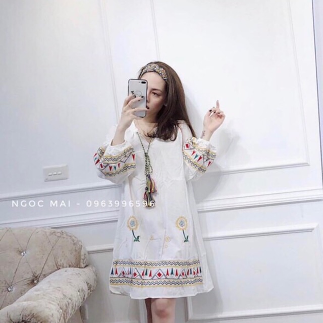 Đầm suông thổ cẩm siêu xinh
