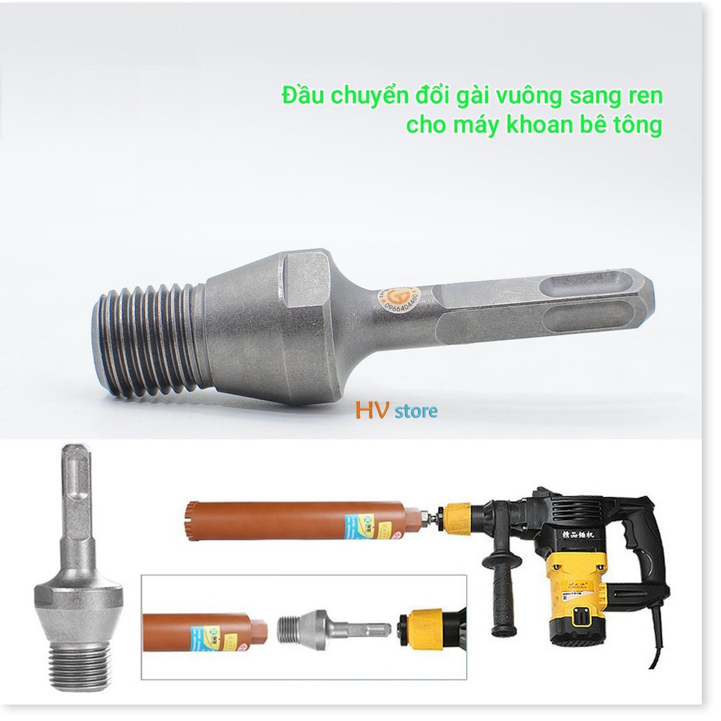 Đầu đổi máy khoan bê tông gài lục sang máy khoan rút lõi ren tròn M22 liền khối