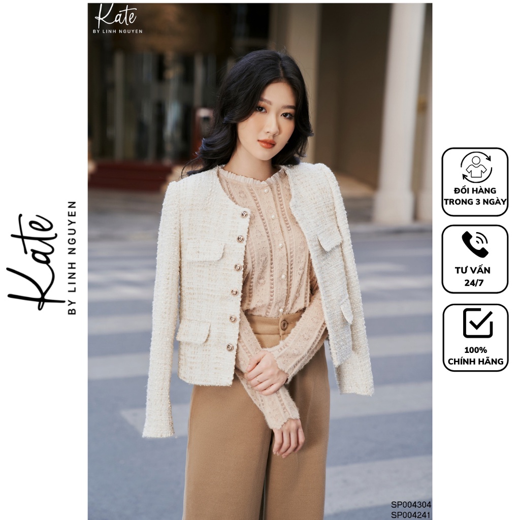 Áo vest dạ tweed trắng kim tuyến 4304 thời trang thiết kế KATE By Linh Nguyen | BigBuy360 - bigbuy360.vn