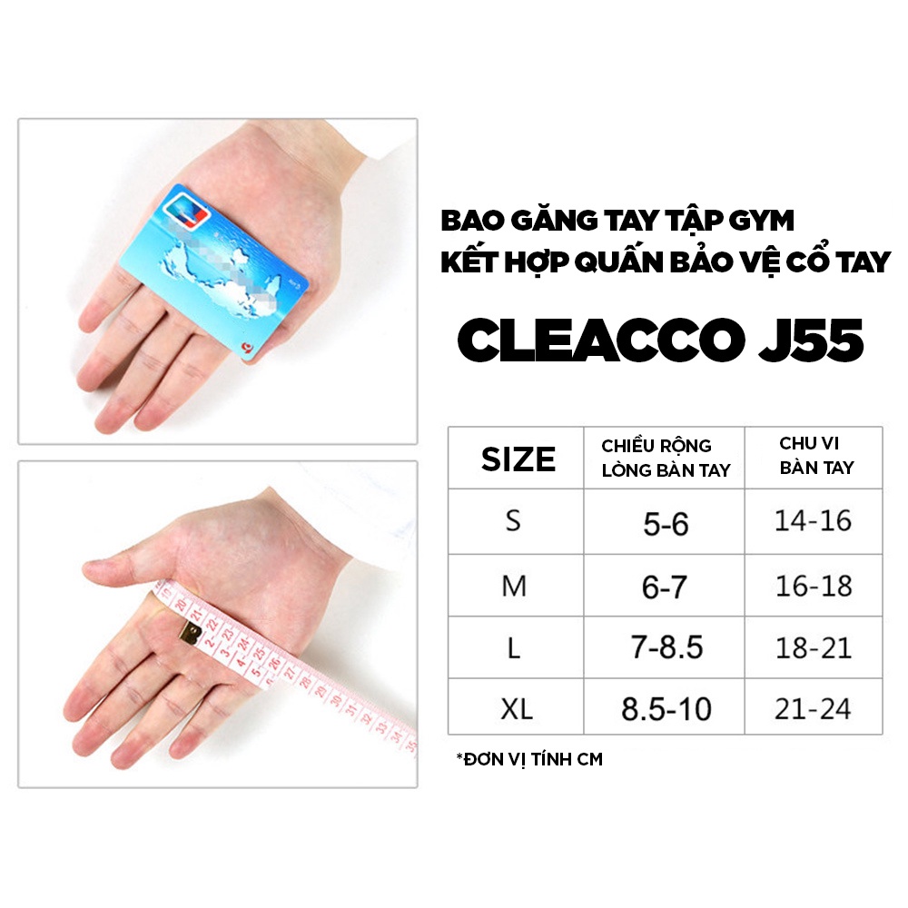 Bao găng tay tập gym kết hợp quấn bảo vệ cổ tay Cleacco J55 - Hàng chính hãng