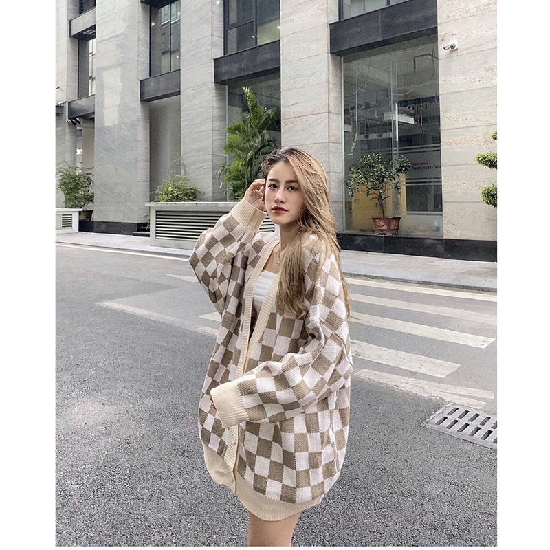 Áo Khoác Cardigan Ô Vuông M2132 ( Ảnh Thật )-Violet | BigBuy360 - bigbuy360.vn