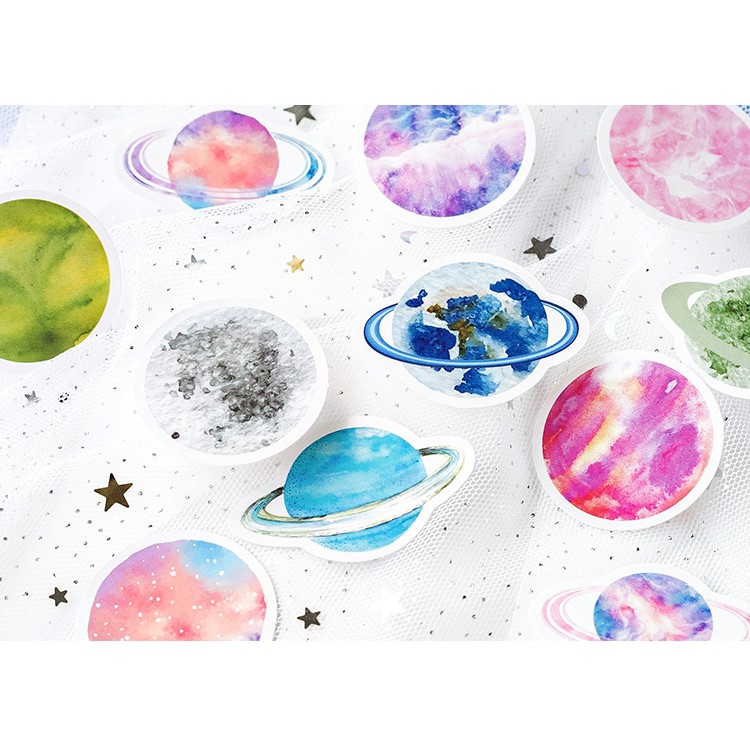 Hộp 45 miếng sticker mẫu tinh cầu và hành tinh
