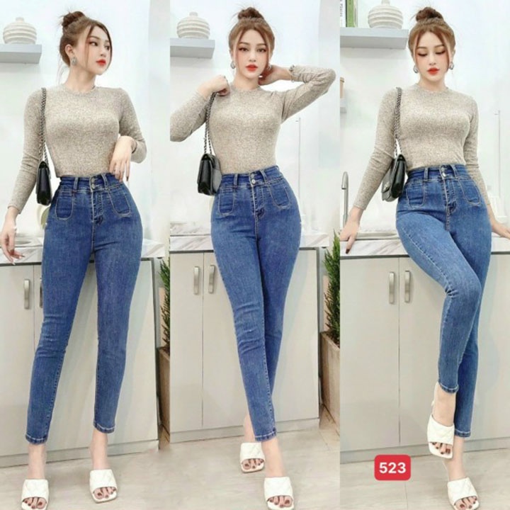 Quần jean nữ lưng cao dáng ôm chất vải jean co giãn mặc tôn dáng - TCS508