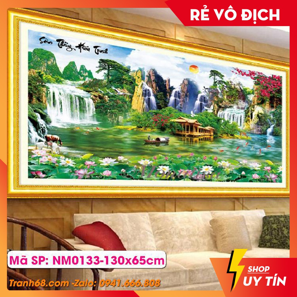 Tranh Thêu chữ Thập NM0133 Sơn Thủy Hữu Tình Kích thước: 130x65cm