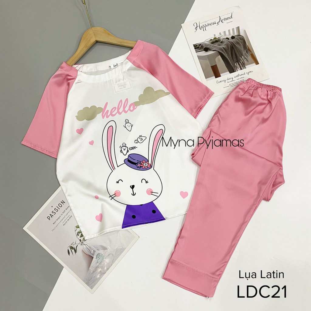 LUALA PYJAMAS , Bộ mặc nhà latin cộc dài cổ tròn, chất mềm mịn, hàng có size ( ảnh chụp thật)