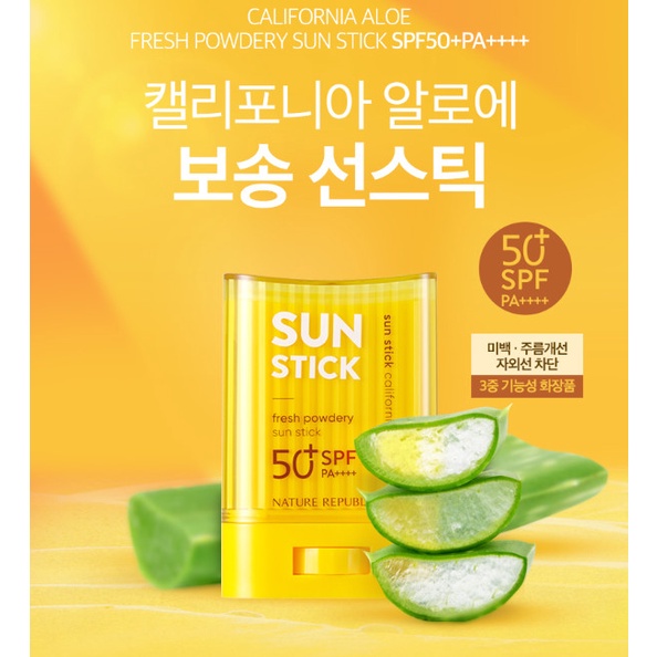 Kem chống nắng dạng sáp lăn NATURE REPUBLIC California Aloe Fresh Powdery Sun Stick SPF50+ PA++++ 24g