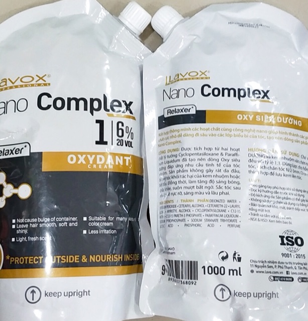 Oxy trợ nhuộm Lavox Nano Complex siêu dưỡng túi 1000 ml không rát da đầu  cao cấp  khuếch tán nhuộm đều màu bóng đẹp .