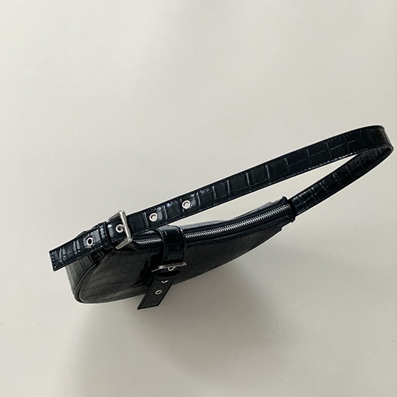 Túi đeo vai IELGY giả da cá sấu màu đen phong cách Hàn Quốc thiết kế thời trang cho nữ