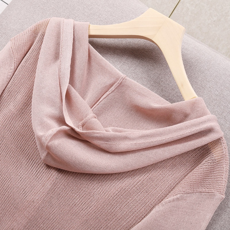 Áo Khoác Cardigan Dệt Kim Mỏng Dáng Rộng Tay Dài Có Mũ Trùm Chống Nắng Thời Trang Mùa Hè Hàng Mới Dành Cho Bạn Nữ 2021