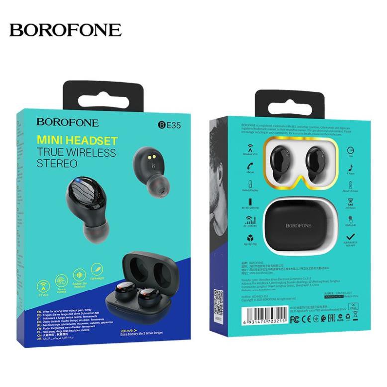 Tai Nghe bluetooth 5.0 TWS nhét tai Chính Hãng Borofone BE35 không dây, Có Mic, chống nước, chống ồn, BH 12 tháng.