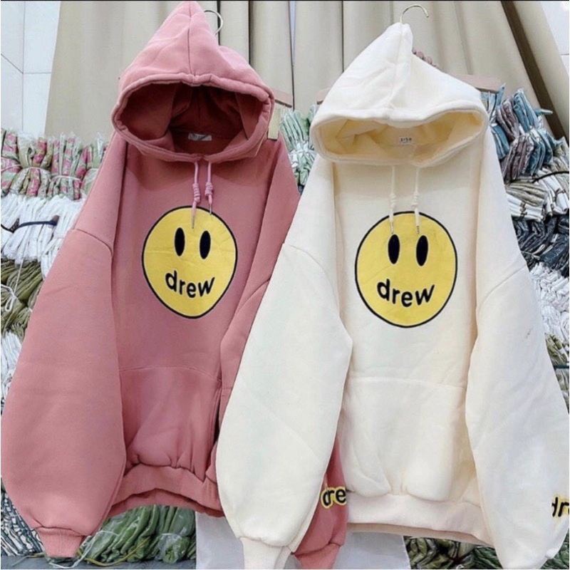 Áo Hoodie DREW Mặt Cười, Áo Nỉ Bông Cao Cấp, Mũ 2 Lớp Unisex Nam Nữ