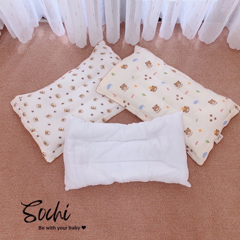 Gối đầu có rãnh thoáng vải xô muslin cao cấp cho bé