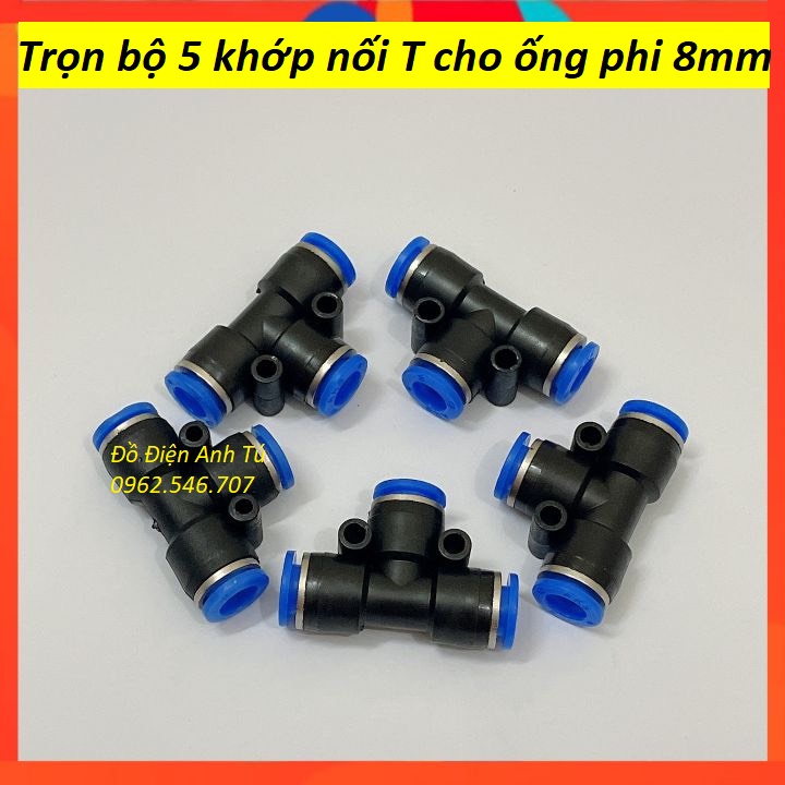 Combo 5 chữ T 8 ly chuyên dùng nối ống nhỏ giọt 8 ly ống nhựa ABS sử dụng trong hệ thống tưới phun sương, tưới nhỏ giọt,