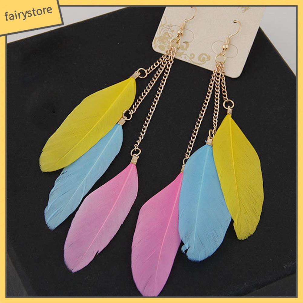 Bông Tai Dáng Dài Phối Lông Vũ Thời Trang Cho Nữ