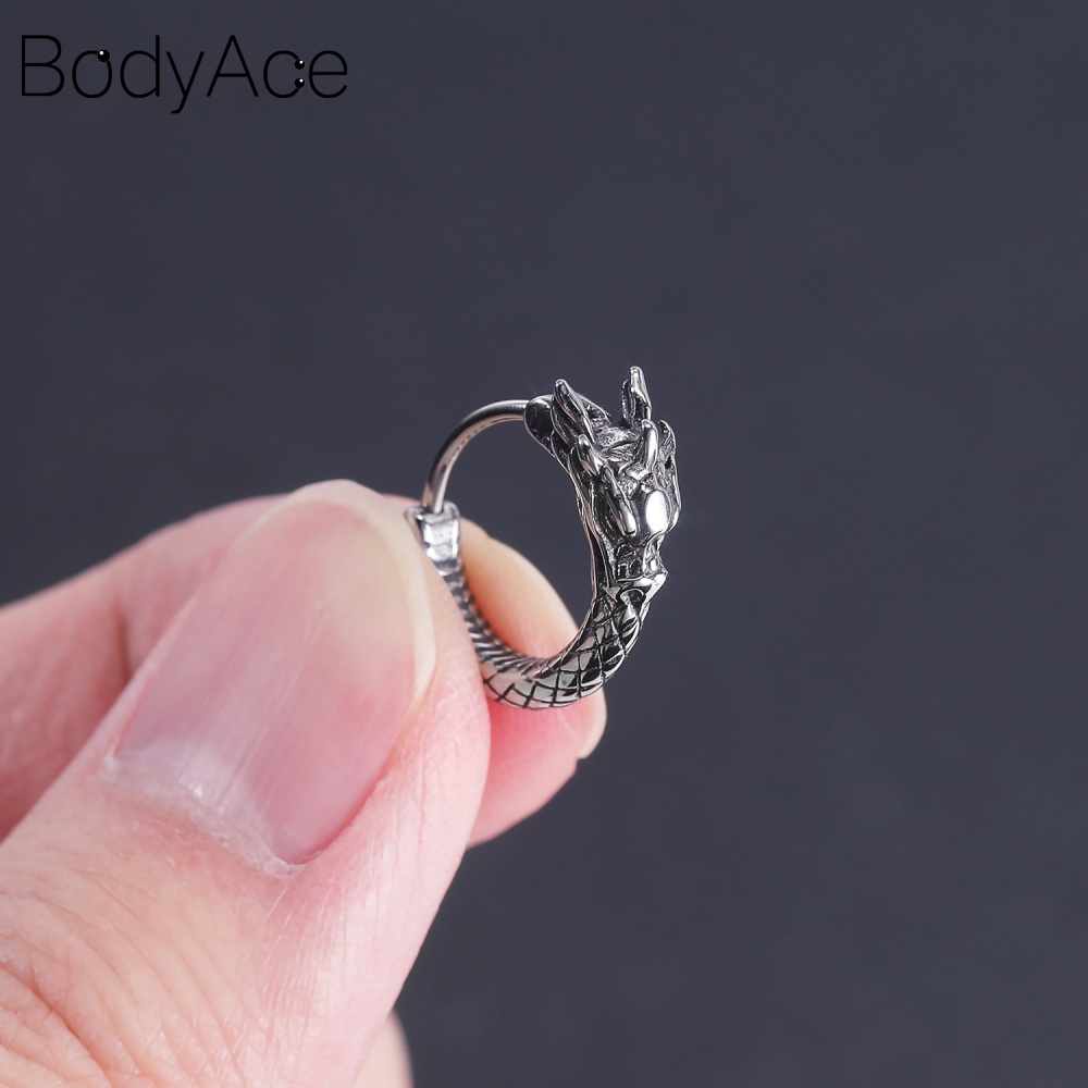 1 Đôi Khuyên Tai Tròn Hình Đầu Lâu/Rắn/Răn Bằng Thép Không Gỉ Phong Cách Gothic Cổ Điển